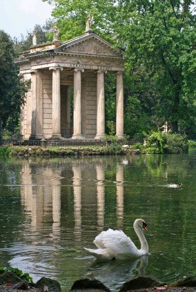 The "Temple of Aesculapius" and swan lake in the Villa Borghese Borghese Gardens, Visit Rome, Villa Borghese, Roman Villa, White Swan, Absinthe, Pretty Places, Rome Italy, Oh The Places Youll Go