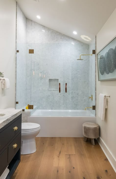 Shower Bath Combo With Window, Huge Tub Shower Combo, Bathtub Framing Ideas, Bathroom Shower With Bathtub, Bathtub Shower Small Bathroom, Bathtub Shower Enclosure, French Shower Door Bathroom, Bathtub In Shower Walk In Small Spaces, Extra Long Tub Shower Combo