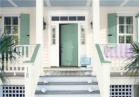 Color Combinations Green, Green Benjamin Moore, Exterior Siding Colors, Benjamin Moore Exterior, Paint Color Combinations, Home Paint Color, House Paint Color Combination, Blue Shutters, Color Combinations Paint