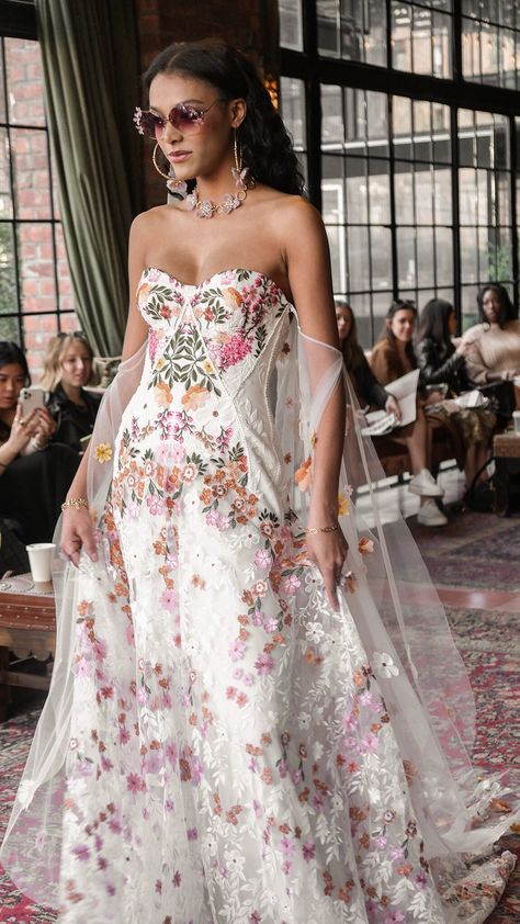 Wedding Dresses With Colour, Short Floral Wedding Dress, Ruedeseine Bridal, Mexican Inspired Wedding Dress, Mexican Style Wedding Dress, Rue De Seine Wedding Dress, Unusual Wedding Dresses, Bloom Wedding, Rue De Seine Bridal