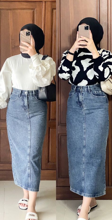 Detail Ukuran : Panjang Rok 90cm Lingkar Pinggang 68-100cm Lingkar Bawah 104cm Rok Jeans Hijab Ootd, Ootd Rok Jeans Hijab, Ootd Rok Jeans, Rok Korean Style, Outfit Hijab Casual Rok, Simple Outfits Hijab, Outfit Rok, Style Hijab Casual, Outfit Ngampus