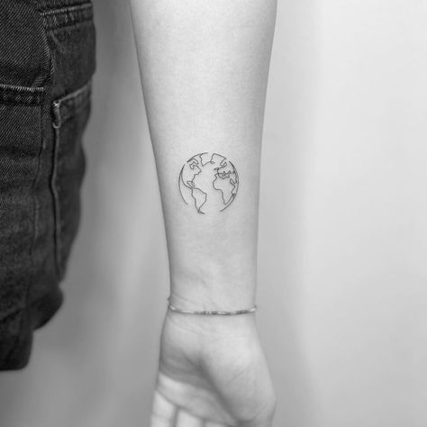 World Globe Tattoos, Wolf Tattoo For Women, Mission Tattoo, Small Daisy Tattoo, Wolf Tattoos For Women, World Map Tattoos, Globe Tattoos, Earth Tattoo, Ankle Tattoo Small