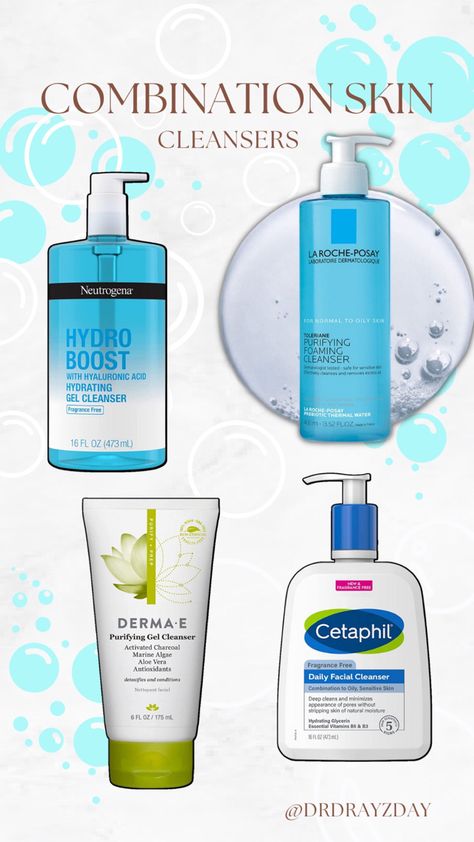 Dermatologist recommended cleansers for combination skin. Moisturizer For Combination Skin, Cleanser For Combination Skin, Dermatologist Recommended Skincare, Recommended Skin Care Products, Skin Lightener, Daily Facial Cleanser, Best Face Wash, Skincare Routines, Skin Blemishes