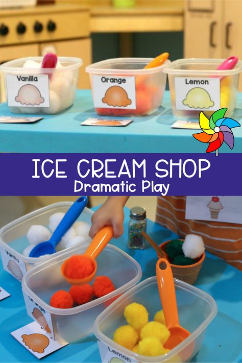 I’ve Cream Shop Dramatic Play, Role Play Ice Cream Shop, Preschool Ice Cream Shop, Ice Cream Curriculum Preschool, Should I Share My Ice Cream Activities Preschool, Ice Cream Parlour Dramatic Play, Bakery Center Preschool, Dramatic Play Provocations, Ice Cream Shop Role Play