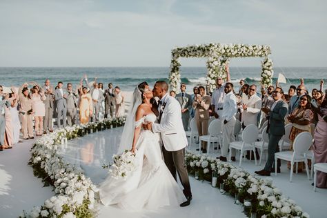 Detachable Train Wedding Dress, Simple Beach Wedding, Oceanfront Wedding, Dream Beach Wedding, Luxury Wedding Decor, Cabo Weddings, Beach Ceremony, Destination Wedding Locations, Wedding Reception Tables