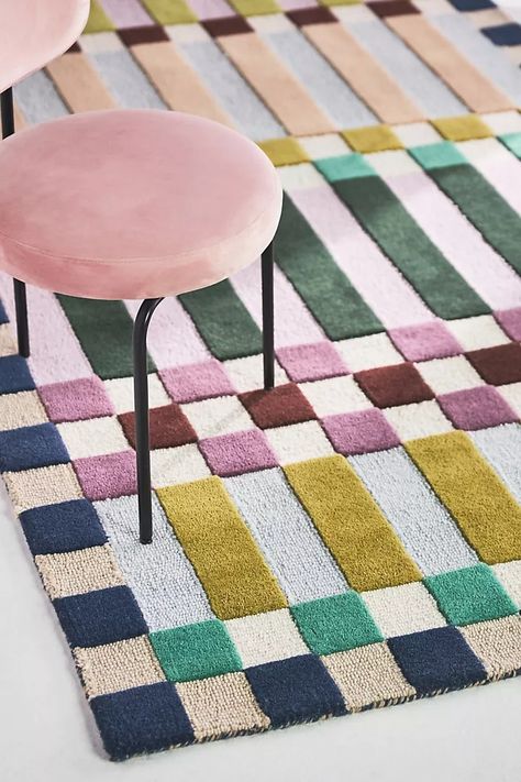 Hand-Tufted Hoxton Rug | Anthropologie Colorful Area Rug, Contemporary Floor, Primary Bedroom, Checkered Rug, Large Area Rug, Natural Fiber Rugs, Large Area Rugs, Bedroom Carpet, Hand Tufted Rugs