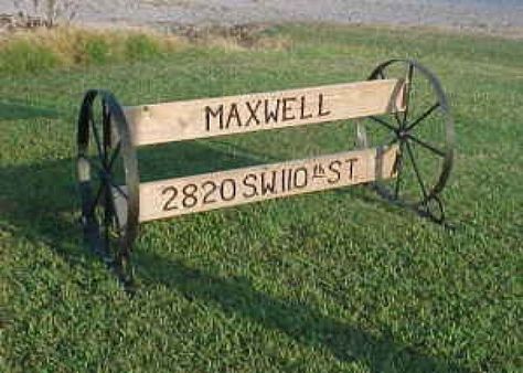 1000+ ideas about Wagon Wheel Garden on Pinterest | Old Wagons ... Colorful Bench, Wagon Wheel Decor, Wagon Wheels, Driveway Entrance, Wheel Decor, Address Signs, Yard Project, Wagon Wheel, Yard Work