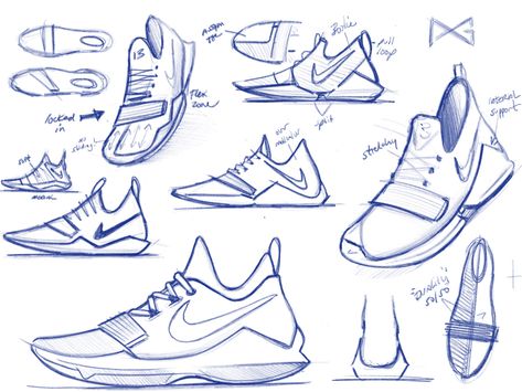 Paul George is the latest Nike athlete to receive his own shoe, joining a rare club that includes LeBron James and Kevin Durant. Basketball Shoes Drawing, Shoes Drawing Reference, New Nike Sneakers, Basketball Drawings, Sneakers Sketch, Sneakers Drawing, Shoe Sketches, Clothing Reference, Shoe Design Sketches