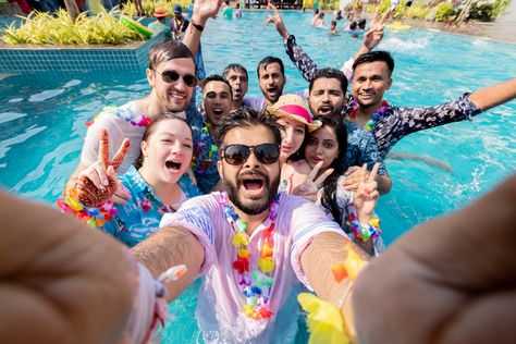 The party is always cool when it is by the pool! Wedding pool party done right! #poolparty #indian #preweddingparty #party #indianwedding #wedding Pool Party With Friends, Wedding Pool Party, Pool Wedding, Party With Friends, Pre Wedding Party, Photography Website, Group Photos, The Pool, Pool Party