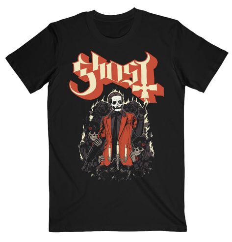 Ghost Necklace Band, Ghost Bc Merch, Ghost Merch, Ghost Shirt Band, Mcr Merch Shirts, Ghost Band Shirt Hot Topic, Black Roses, Black Rose, Electric Guitar