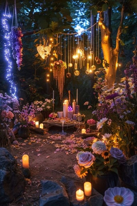 15 Witchy Garden Inspirations You Will Fall In Love With! - My Decor Inspo Witch’s Garden, Witchy Backyard Ideas, Crystal Garden Outdoor, Witch Backyard, Witch Garden Aesthetic, Witchy Garden Ideas, Gothic Garden Aesthetic, Witchy Garden Aesthetic, Magic Garden Aesthetic