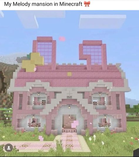 My Melody Minecraft, Villa Minecraft, Templat Kotak, Rumah Minecraft Sederhana, Minecraft Blocks, Bangunan Minecraft, Minecraft House Plans, Hello Kitty House, Minecraft Cottage