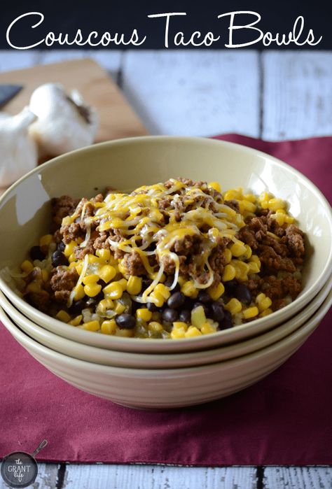 Couscous Taco Bowls Breakfast Nachos, Taco Bowl Recipe, Taco Bowl, Couscous Recipes, Taco Bowls, Weekend Breakfast, Weeknight Dinner Recipe, Bowls Recipe, Quick Dinner