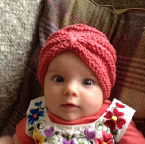 Baby Turban Hat Free Knitting Pattern Knitted Turban Pattern Free, Crochet Baby Hats Free Pattern, Hat Free Knitting Pattern, Baby Hat Knitting Patterns Free, Crochet Turban, Baby Bow Hats, Baby Turban Hat, Easy Knitting Patterns Free