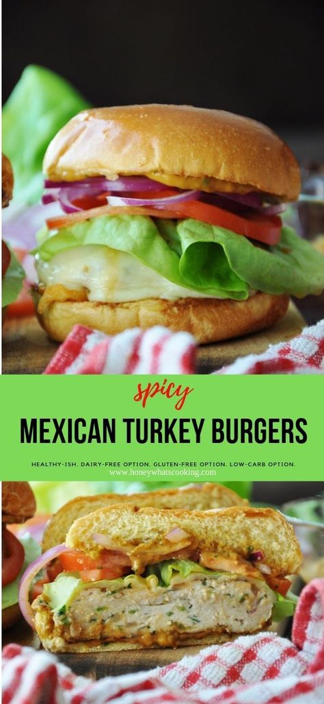 Spicy Turkey Burgers, Chipotle Cream Sauce, Homemade Turkey Burgers, Mexican Turkey, Ground Turkey Burgers, Party Food Easy Appetizers, Vegan Chipotle, Whats Cooking, Healthy Burger