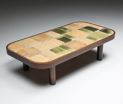 Listed on VNTG.com: Roger Capron 'Shogun' Coffee Table in Ceramic, 1960's | #vntg #vintage French Coffee Table, Tile Tables, Tiled Coffee Table, Tile Table, Travertine Coffee Table, Teak Side Table, Low Coffee Table, Mid Century Modern Ceramics, Green Tile