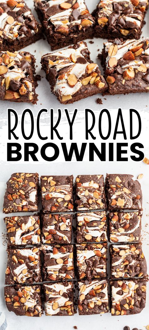 Rocky Road Bars Marshmallows, Rocky Road Brownies From Box Cake Mixes, Brownie Marshmallow Bars, Marshmallow Fluff Brownies, Brownies Marshmallow, Brownies With Marshmallow, Recipes Using Marshmallows, Rocky Road Brownies Recipe, Nuts Dessert