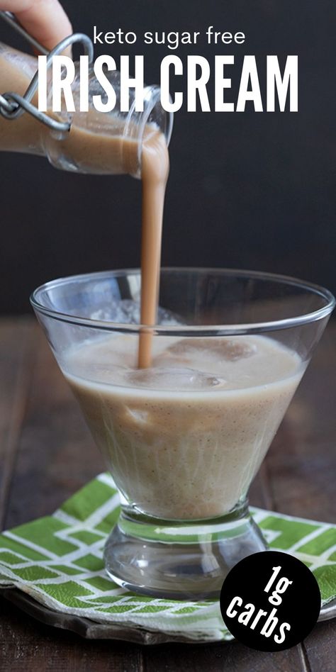 Close up shot of keto Irish Cream Liqueur being poured into a glass filled with ice. Keto Irish Cream Recipe, Keto Baileys Irish Cream Recipe, Low Carb Baileys Irish Cream, Drinks Using Baileys Irish Cream, Vegan Baileys Irish Cream, Drinks With Irish Cream Liquor, Baileys Irish Cream Cocktails, Carolyn Ketchum, Keto Alcohol