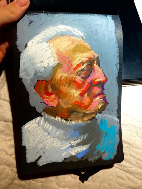 Oil Pastel Famous Art, Oil Pastel People Art, Oil Pastel Figure Drawing, Oil Pastel People, Oil Pastel Artwork Ideas, Oil Pastel Face, Oil Pastel Sketchbook, Pastel Oil Drawing, Shading Painting