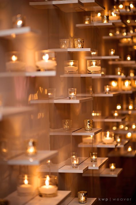 Candle wall at reception / @Kristen - Storefront Life Weaver / Kristen Weaver Photography Candle Backdrop, Luxury Event Decor, Decoration Buffet, Spa Interior Design, Church Candles, Candles Photography, Candle Wall, Candle Store, Wedding Decor Inspiration