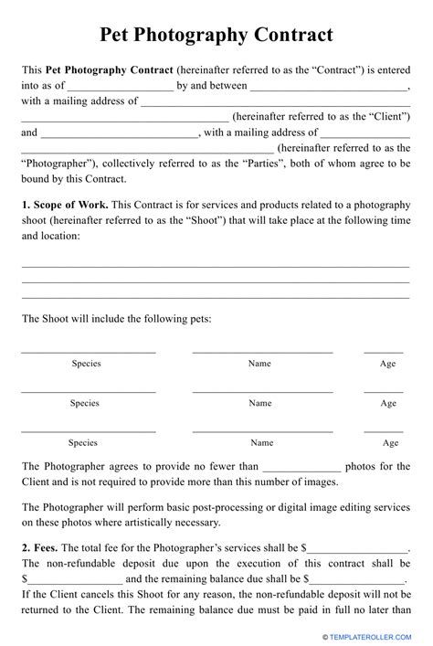 Pet Photography Contract Template Pet Sitting Contract Template Free Printable Documents from londonmedarb.comTable of ContentsWhat is a Pet Photography Contract?Why is a Pet Photograp... #Contract #Photography #Template Contract Template Free Printable, Pet Sitting Contract, Photography Contract Template, Template Free Printable, Photography Contract, Blank Templates, Pet Photographer, Pet Photography, Photography Packaging