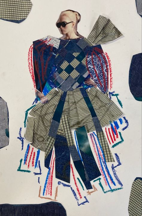 Sketchbook Fashion Ideas, Mixed Media Fashion Illustration, Textile Collage Art, Collage Fashion Design, Fashion Design Collage, Collage Fashion Illustration, Fashion Collage Art, Textile Design Sketchbook, Collage Magazine