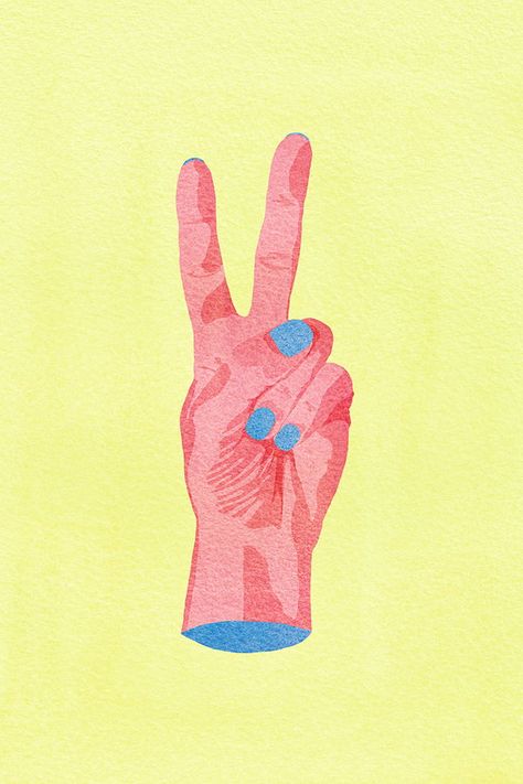 Peace Sign Illustration, Peace Sign Wall Art, Peace Fingers, Radio Silence, Peace Hand, Sign Illustration, Visual Language, Feminist Art, Watercolor Brushes