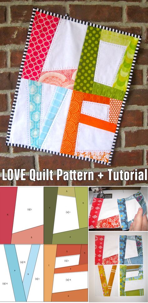 LOVE Letters - Free Quilt Pattern + Tutorial Easter Embroidery, Block Letters, Scrap Quilt, Easy Quilt Patterns, Quilt Block Tutorial, Card Holder Case, Stitch Lines, Quilt Block Pattern, Block Patterns