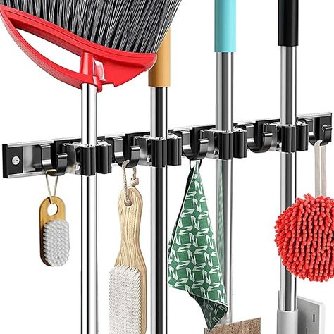 Amazon.com: Mop and Broom Holder Wall Mount Metal Heavy Duty Utility Hooks Broom Organizer Garage Storage Systems Tool Racks for Home Laundry Garden Kitchen Organization (Black, 1 Pack 4R5H) : Tools & Home Improvement Laundry Garden, Broom Organizer, Mop And Broom Holder, Broom Storage, Rack Kitchen Storage, Kitchen Tools Organization, Broom Hanger, Tool Hangers, Mop Holder