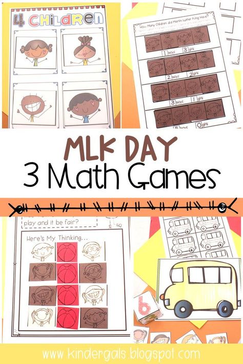 These hands on math games are perfect for kindergarten and first grade classrooms to celebrate Martin Luther King. These ideas are easy to set up and organize as independent centers. The printable provide easy activities for kids to master numbers, counting, and addition while celebrating MLK. #mathgames #mlk #martinlutherking Mlk Preschool, Small Group Math Activities, Easy Activities For Kids, Mlk Activities, Martin Luther King Activities, Master Numbers, Dr King, Numbers Counting, Mlk Day