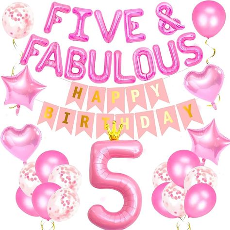 Amazon.com: 41 PCS Pink Five & Fabulous Birthday Decoration Girl Five & Fabulous Balloon Pink Number 5Balloons Girl 5th Birthday Decoration Birthday Banner : Toys & Games 5 And Fabulous Birthday Party Ideas, 5th Girl Birthday Party Themes, Five And Fabulous Birthday Party Ideas, 5 And Fabulous Birthday Party, 5 Birthday Party Ideas Girl, Five Birthday Theme, 5 Year Birthday Party Ideas Girl, Happy 5th Birthday Girl, Girls 5th Birthday Party Ideas