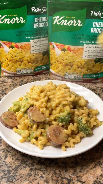 Carman Wilken on Instagram: "This @knorr Cheddar Broccoli Pasta with Smoked Sausage is everything you need for an easy weeknight dinner when you want a great tasting meal in a hurry! Using Knorr Pasta Sides and a few simple ingredients, dinner time just got a lot less stressful! #ad #sponsored #KnorrPartner #KnorrTasteCombos #broccolicheddar #pasta" Chicken With Knorr Pasta Side, Knorr Pasta Sides Recipes, Broccoli Sausage Pasta, Pasta Sides Recipes, Pasta With Smoked Sausage, Sausage Broccoli Pasta, Knorr Pasta Sides, Carman Wilken, Broccoli Sausage