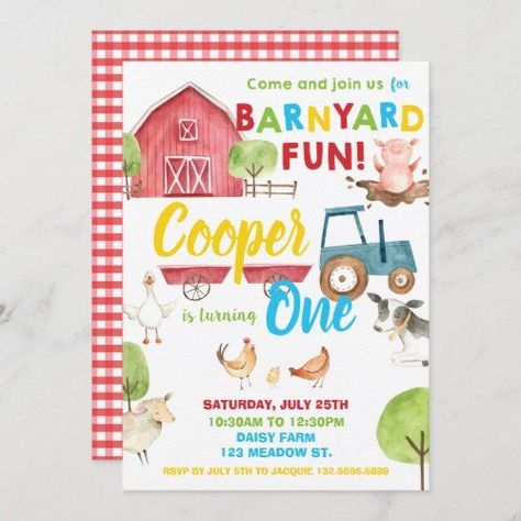 Barnyard Animals Birthday Party, Farm Animals Invitations, Animal Birthday Invitation, Farm Animals Birthday Party, Barnyard Party, Twin First Birthday, Barnyard Birthday, Farm Animal Birthday, Blue Invitation