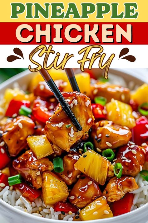 This pineapple chicken stir-fry is quick, easy, and even more flavorful than takeout! In just 20 minutes, you'll have a healthy meal everyone will devour. Pineapple Teriyaki Chicken Stir Fry, Cheap Healthy Chicken Dinners, Stir Fry Healthy Clean Eating, Chicken Stir Fry With Bell Peppers, Pineapple Stir Fry Recipes, Different Stir Fry Recipes, Chicken Recept Healthy, Healthy Dinner Recipes With Veggies, Easy Chinese Chicken Recipes Simple