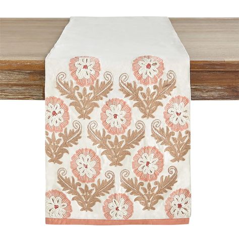 72" Elegant Floral Table Runner | Pier 1 Linen Design, Yarn Flowers, Bed Linen Design, Floral Table Runner, Floral Table, Metallic Yarn, Dining Accessories, Table Linen, Table Flowers