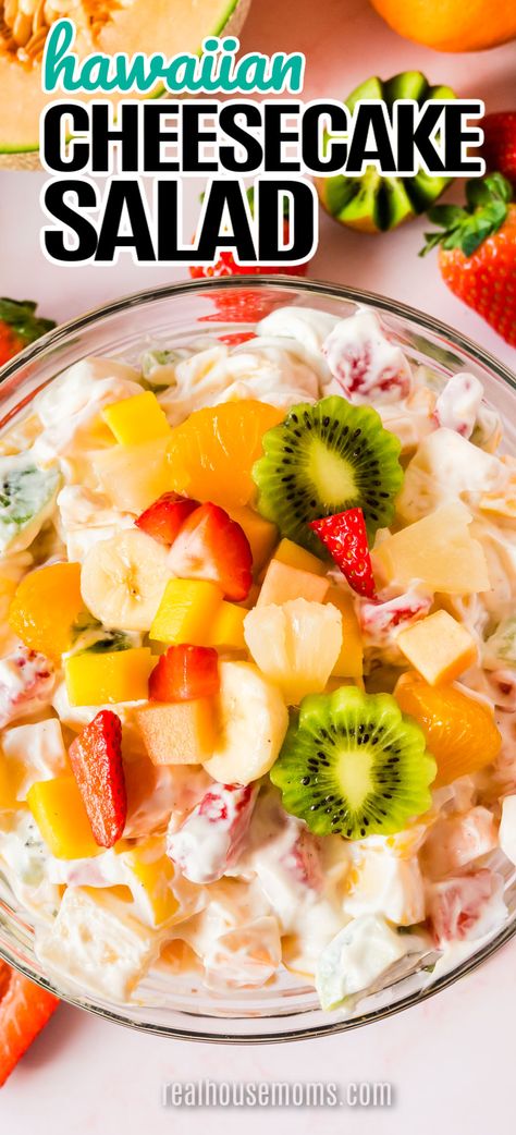 Hawaii Cheesecake Fruit Salad, Tropical Cheesecake Recipes, Hawaiian Cheesecake Salad, Hawaiian Cheesecake Fruit Salad, Hawaiian Potluck Dishes, Hawaiian Potluck, Hawaiian Cheesecake Salad Recipe, Hawaiian Fruit Salad, Potluck Bbq