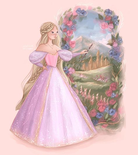 Barbie Rapunzel 🌺 who else loved this movie growing up?? It filled me with wonder!! ✨I think this is my favorite drawing that I’ve done so … | Instagram Barbie Rapunzel Dress, Paintbrush Illustration, Magic Paintbrush, Rapunzel Art, Barbie Painting, Barbie Rapunzel, Rapunzel Cosplay, Princess Charm School, Barbie Drawing