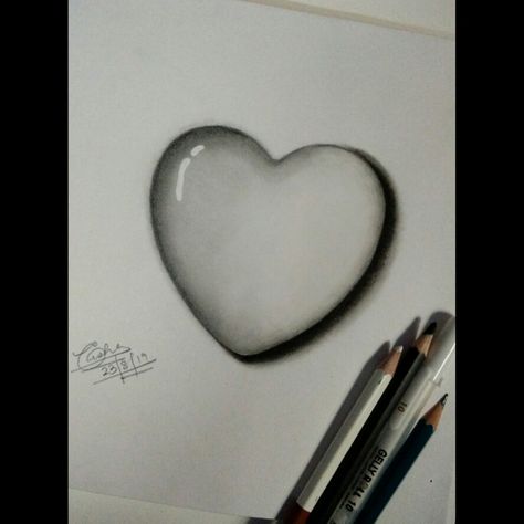 3D heart drawing- pencil shading Heart Shading Drawing, Heart 3d Drawing, Shading Drawing Easy, 3d Heart Drawing, Heart Pencil Drawing, Drawing Rain, Draw A Heart, Drawing Shading, Drawing Heart