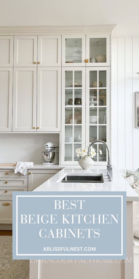 For a chic and sophisticated kitchen makeover, consider the best beige kitchen cabinets that are both stylish and practical. Their calming hue can create a serene environment, making your cooking space more enjoyable. These cabinets can easily match various countertop styles and colors, enhancing your kitchen's overall appeal. Ready to explore the possibilities? #kitchenstyle #beigecabinets #renovationideas Best Beige For Kitchen Cabinets, Beige Kitchen Cupboards, Best Beige Cabinet Color, Gossamer Veil Kitchen Cabinets, Beige Cabinet Colors, Ivory Cabinets Kitchen, Balanced Beige Cabinets, Accessible Beige Kitchen Cabinets, Beige Cabinets Kitchen