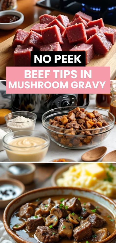 Dinner just got a whole lot easier with our No Peek Beef Tips in Creamy Mushroom Gravy! 🍲✨ This recipe is designed for the busy home chef who still wants a delicious and comforting meal at the end of the day. #NoPeekBeefTips #CreamyMushroomGravy #ComfortFood #HeartyDinners #SlowCookedBeef #BeefRecipes #MushroomLovers #HomeCooking #EasyDinnerRecipes #DinnerInspiration #FamilyFavorites #CookingAtHome #CozyMeals #QuickAndEasyMeals #FlavorfulDinners #ComfortingRecipes #HeartyComfortFood #YummyEats Beef Tips And Mushrooms, Beef Tips And Mushroom Gravy, Beef Tips With Mushrooms, No Peek Beef, Creamy Mushroom Gravy, No Peek Beef Tips, No Peek, Mushroom Gravy Recipe, Slow Cooked Beef