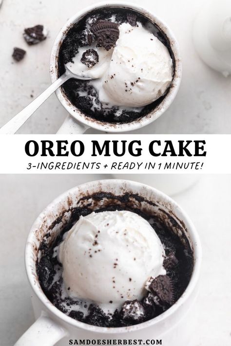 Easy Oreo Cake Recipe, Easy Oreo Cake, Oreo Mug Cake, Mug Dessert Recipes, Oreo Mug, Microwave Mug Recipes, Oreo Cookie Cake, Fast Easy Desserts, Oreo Treats