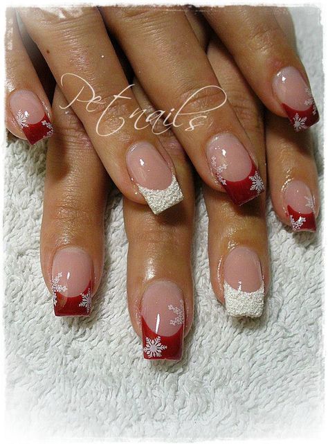 :) <3 Silver And Red Christmas Nails, Holiday Nails French Tip, Christmas Nails French Tip Holidays, Ombre Christmas Nails, French Christmas Nails, Christmas Nails French Tip, Christmas French Tip Nails, Santa Nails, Holiday Nails Winter