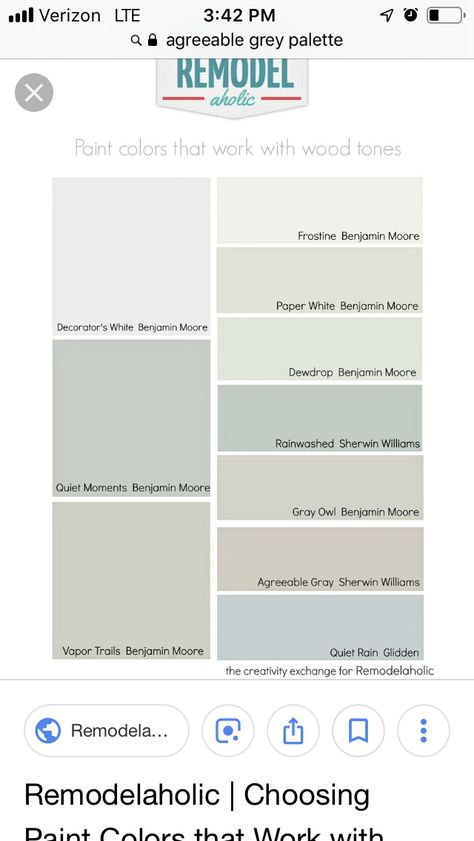 Colors that go well with agreeable grey Gray Paint With Green Undertones, Greige Paint Colors With Green Undertones, Green Toned Gray Paint Colors, Green Toned Grey Paint, Rainwashed Sherwin Williams, Paper White Benjamin Moore, Sherwin Williams Collonade Gray Palette, Quiet Moments Benjamin Moore, Benjamin Moore Grey Owl