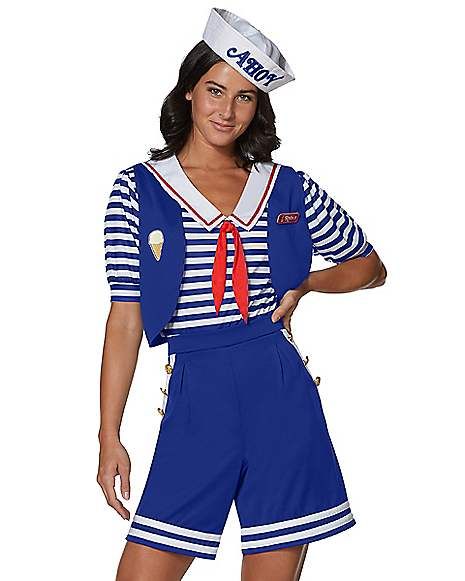 Adult Robin Scoops Ahoy Costume - Stranger Things - Spirithalloween.com Scoops Ahoy Costume, Scoops Ahoy Uniform, Robin Scoops Ahoy, Stranger Things Scoops Ahoy, Stranger Things Halloween Costume, Scoops Ahoy, Stranger Things Halloween, Cute Costumes, Cheer Skirts