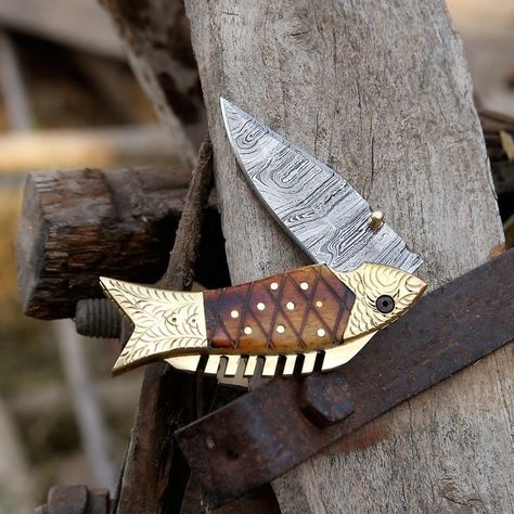 Handmade Damascus steel Personalized Pocket Knife Groomsman Gift Folding Knife Perfect Fish Camping Gift for Boyfriend Men Husband EDC Gift Item Description Full Length : 7.5" Blade Length : 3" Handle Length : 4" Lock function : Liner Lock Handle Material : Engraved Brass & fired b-o-n-e file work on the spine #handmade #explore Groomsman Gift, Gift For Boyfriend, Camping Gifts, Folding Knife, Damascus Steel, Folding Knives, Damascus, Groomsman Gifts, Thanksgiving Christmas