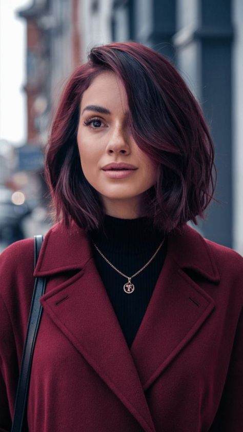 19 Stunning Shoulder Length Fall Hair 2024 Styles Featuring Color Blonde, Red and Brunette Trends with Fresh Cuts and Color Ideas Red Bob Hair, Urban Background, Fall Hair Color Ideas, Trending Hair, Bold Hair Color, Dark Brunette, Mid Length Hair, Round Faces, New Hair Colors