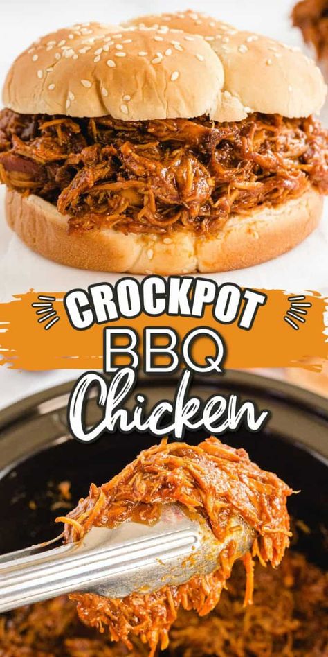 Crockpot Pulled Bbq Chicken, Crock Pot Bbq Chicken, Bbq Chicken Sandwich Recipes, Pulled Bbq Chicken, Crock Pot Bbq, Shredded Chicken Sandwiches, Shredded Bbq Chicken, Bbq Chicken Sandwich, Slow Cooker Bbq Chicken