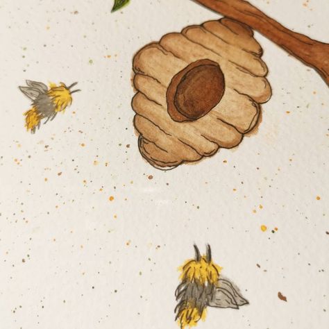 Bee Nest Watercolour 🐝 Nest Drawing, Bee Nest, Sketch Book, Bee, Logo Design, Drawings, ? Logo, Art, Design