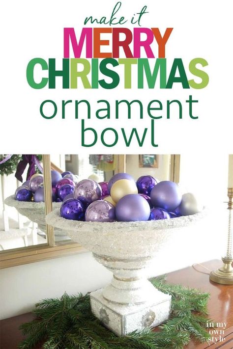 Make a pedestal bowl to display Christmas ornaments in your home. I used 2 thrift store items that you may already have it your home. This ornament display bowl comes apart for easy storage.  #christmasDecorDIY #ChristmasOrnamentIdeas  #holidayornaments #vintageornaments Display Christmas Ornaments, Oversized Ornaments, Front Door Christmas Decorations, Christmas Bowl, Bowl Centerpiece, Diy Ornament, Diy Christmas Ornament, Christmas Decorating Ideas, Ornament Display