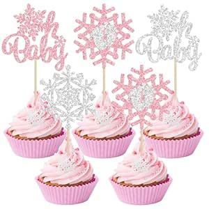 1st Birthday Girl Winter, Winter Wonderland Gender Reveal, Snowflake Theme Party, Frozen Baby Shower, Baby Cupcake Toppers, Wonderland Decorations, Baby Shower Party Themes, Snowflake Cake, Winter Wonderland Decorations